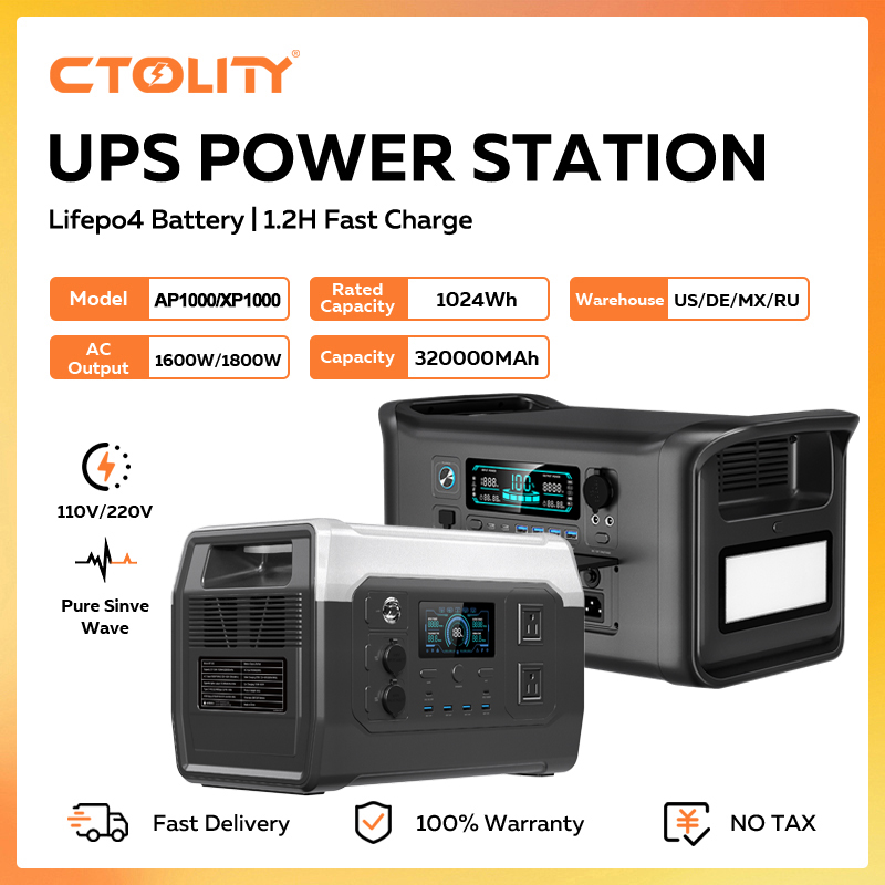 Outdoor Powerwall - CTOLITY 1800W 휴대용 파워스테이션 1024Wh 리튬인산철