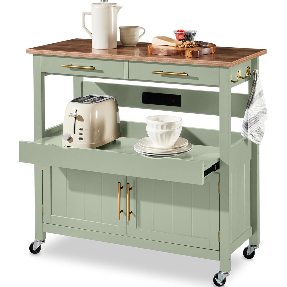 Outdoor Kitchen Power Outlet - 36인치 라롤링 키친 아일랜드 카트, 2도어