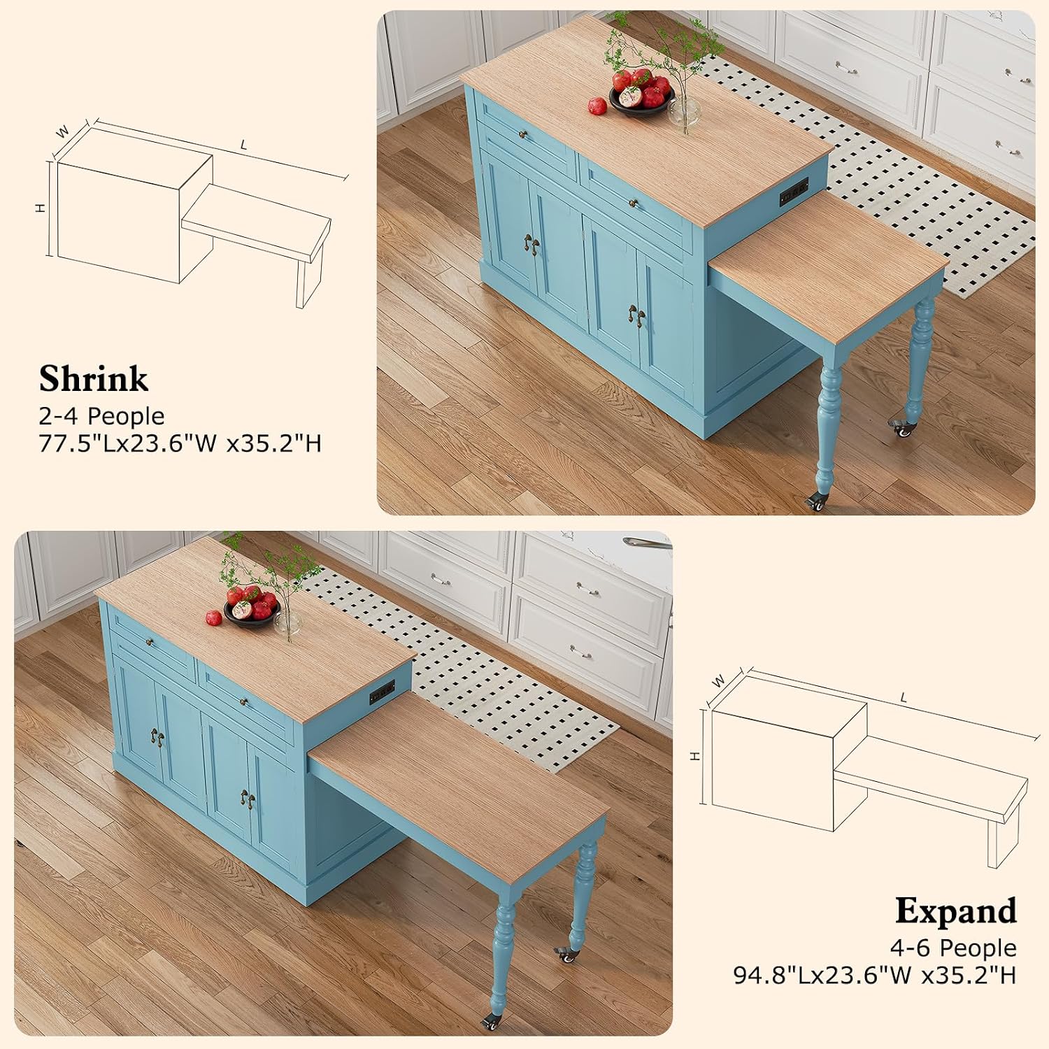 87.5인치 주방 아일랜드(2~6인용 확장형 테이블 포 - Outdoor Kitchen Power Outlet 리뷰 및 가격